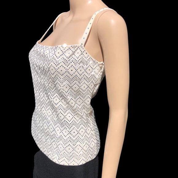 St. John ivory knit sleeveless top with silver beads and sparkle Sz s - Picture 8 of 13